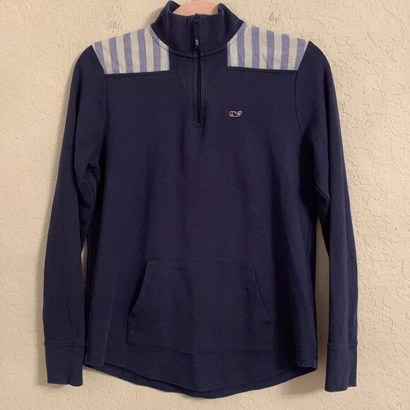 Vineyard Vines Tops - Vineyard Vines Cotton Seersucker Shep Shirt 1/4 Zip Navy Pullover Size XS